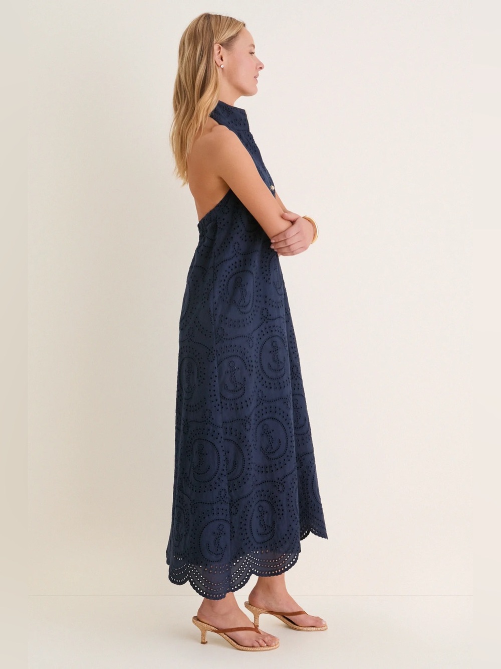 Tuckernuck Navy Eyelet Halter Midi Dress - Picture 2 of 12